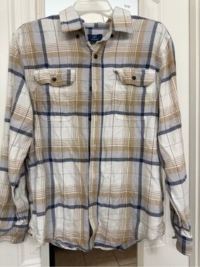 George Beige & Blue Plaid Shirt Jacket